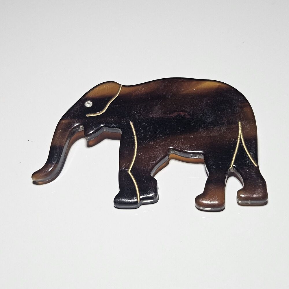 Vintage Faux Tortoise Shell Lucite Elephant Brooch